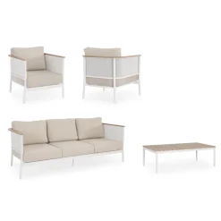 Conjunto de jardín Bizzotto ULISES 4 piezas madera natural/beige/blanco