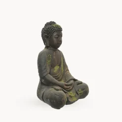 Figura de jardín Buda sentado en marrón con musgo
