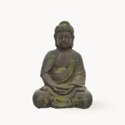 Figura de jardín Buda sentado en marrón con musgo