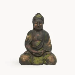 Figura de jardín Buda sentado en marrón con musgo