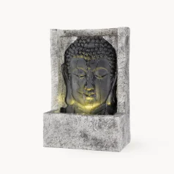 Fuente de jardín cabeza de Buda de resina con luz LED