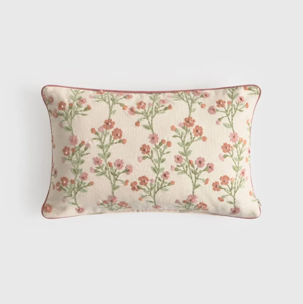 Funda de cojín de algodón con bordado floral Lalavin