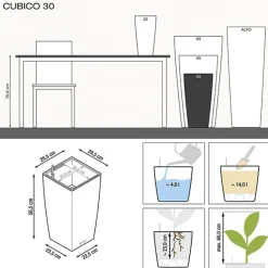 Maceta Autorriego Lechuza Cúbico premium antracita metal