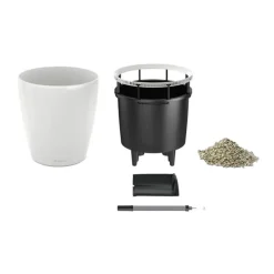 Maceta Autorriego Lechuza Clásico Premium blanco brillo