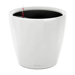 Maceta Autorriego Lechuza Clásico Premium blanco brillo