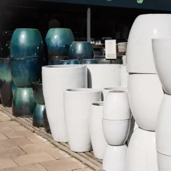 Maceta Fronda esmaltada Glazed blanco (Campana alta)