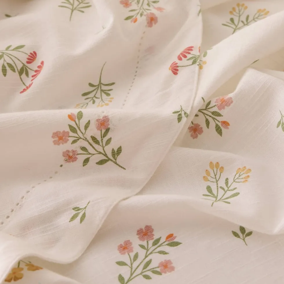 Mantel de algodón efecto lino con estampado de flores Florgur