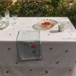 Mantel de algodón efecto lino con frutas bordadas Granfru