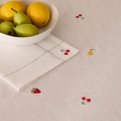 Mantel de algodón efecto lino con frutas bordadas Granfru