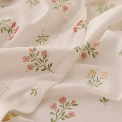 Mantel de algodón efecto lino con estampado de flores Florgur