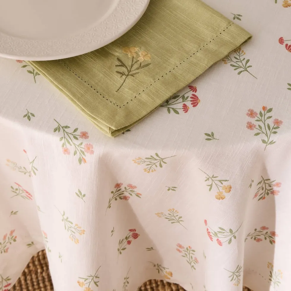 Mantel de algodón efecto lino con estampado de flores Florgur