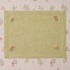 Mantel individual de algodón efecto lino con flores bordadas Florgu