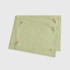 Mantel individual de algodón efecto lino con flores bordadas Florgu