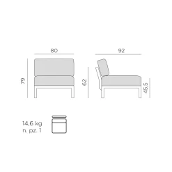 Módulo central para sofá de exterior Nardi MAXIMO cactus/timo