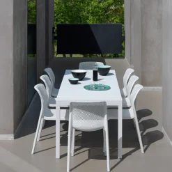 Mesa de comedor exterior Nardi RIO blanca extensible