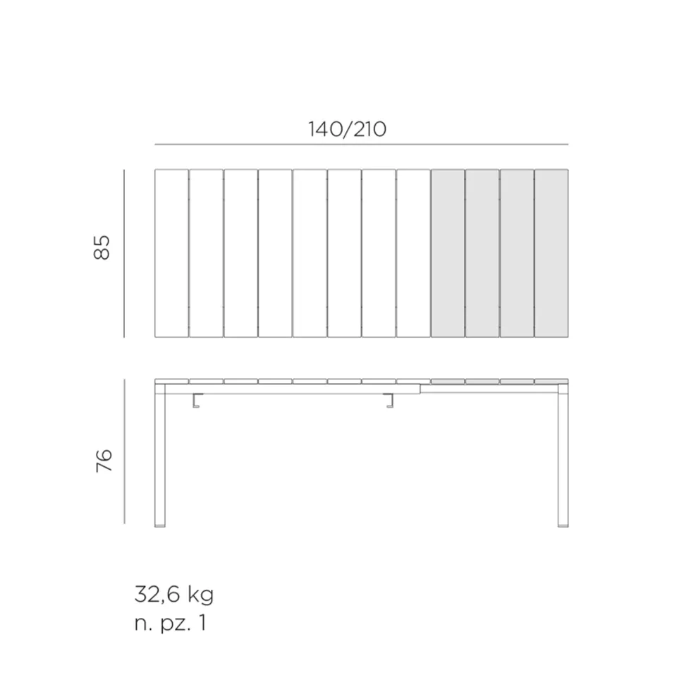 Mesa de comedor exterior Nardi RIO antracita extensible