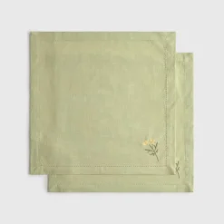 Pack de 2 servilletas de algodón efecto lino con flor bordada Florgu