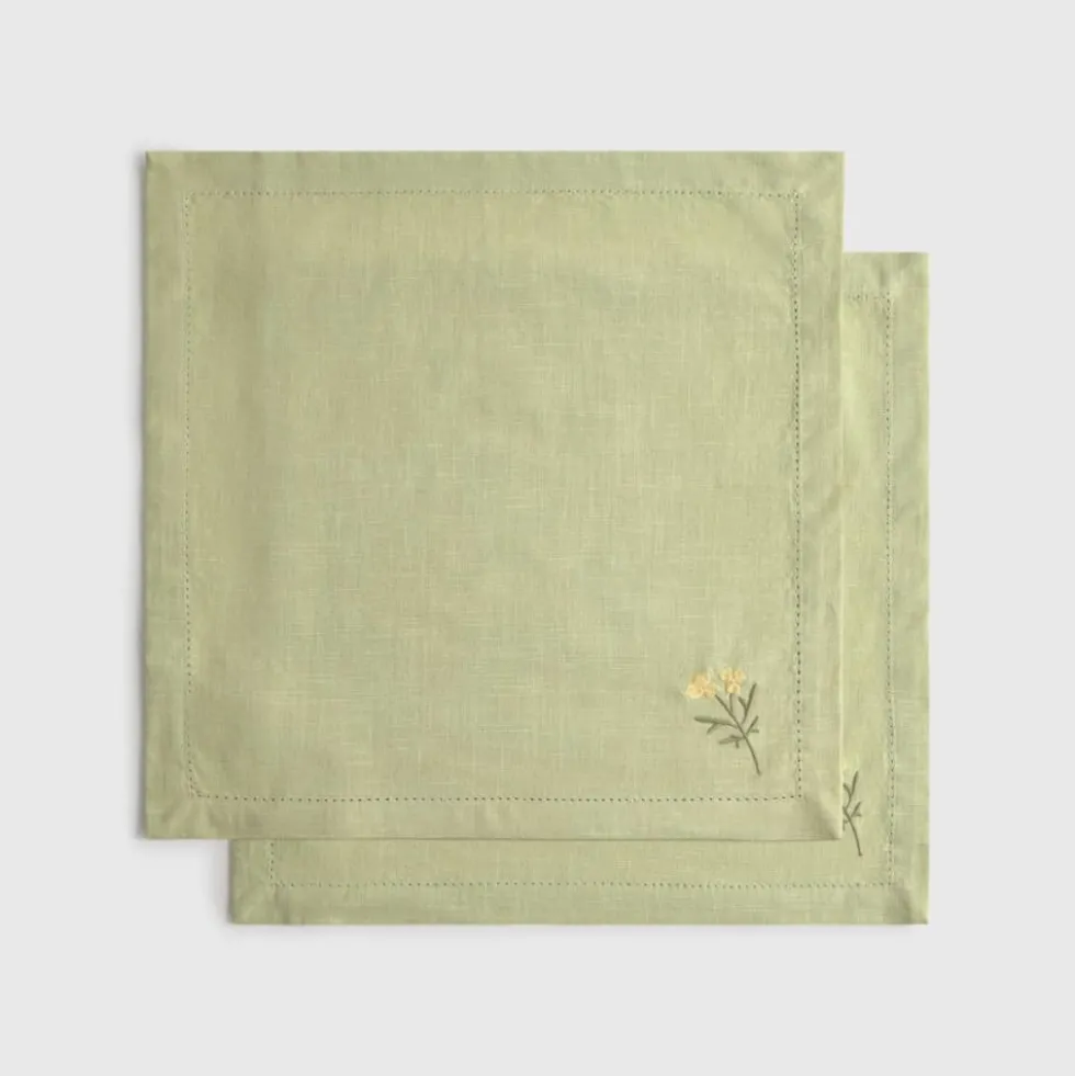 Pack de 2 servilletas de algodón efecto lino con flor bordada Florgu